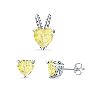 Heart Shape Jewelry Set Pendant Earring Simulated Yellow Cubic Zirconia 925 Sterling Silver